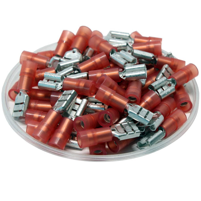 FDNYD1-250 - Nylon Insulated Female Quick Disconnects - Double Crimp - 22-16 AWG - Ferrules Direct