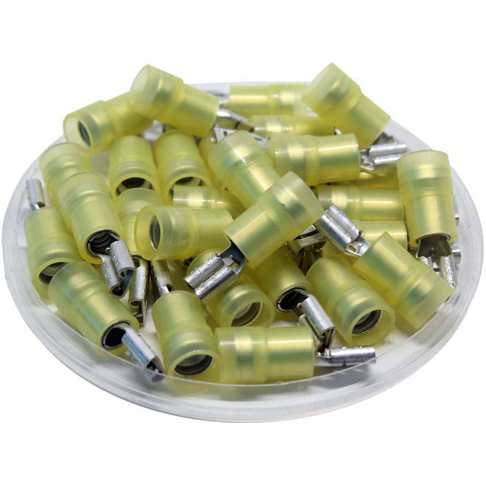 50 Pack Yellow 3M Heat Shrink Female Quick Disconnects - 12-10 Gauge, Fully Insulated