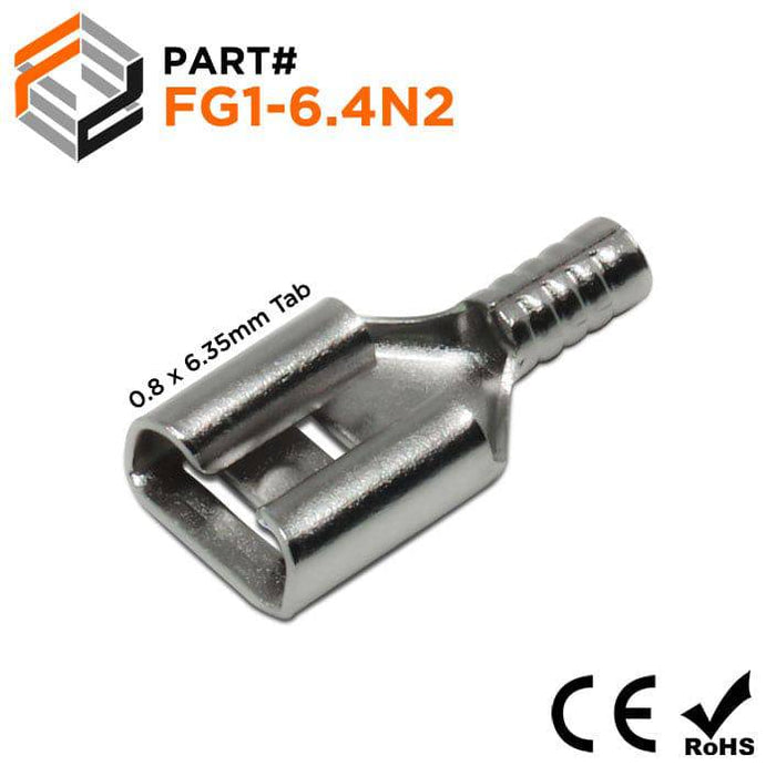 FG1-6.4N2 - Non Insulated Female Steel Quick Disconnect - 22-16 AWG - 0.25" Tab - Ferrules Direct