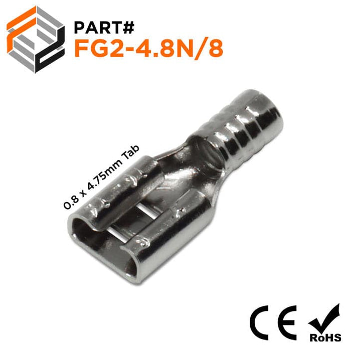 FG2-4.8N/8 - Non Insulated Female Steel Quick Disconnect - 16-14 AWG - 0.187" Tab - Ferrules Direct