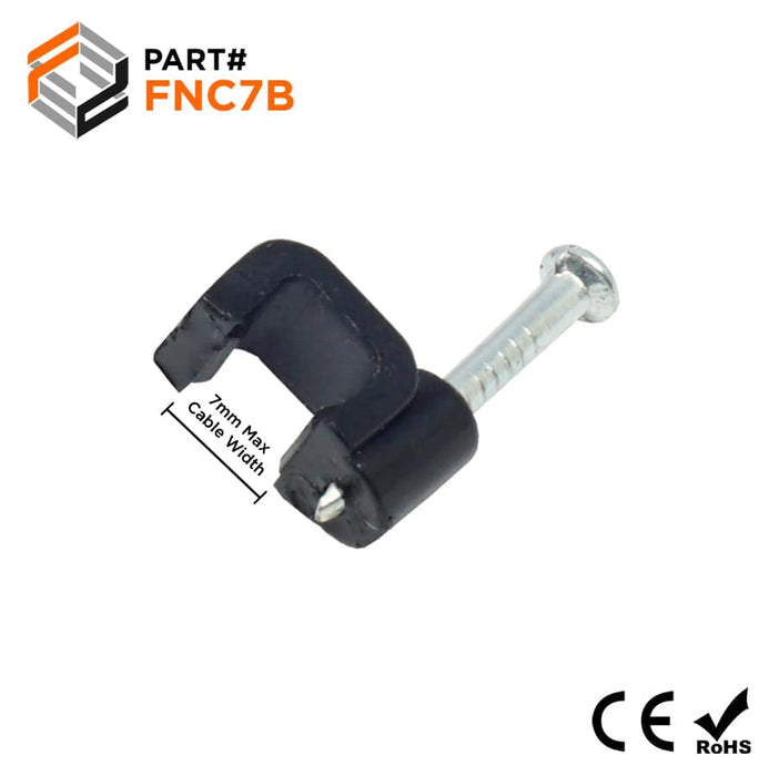 FNC7B - Flat Nail Cable Clip - Black - 7mm - Ferrules Direct