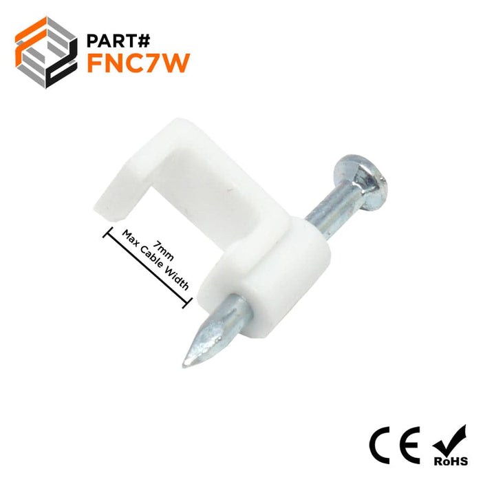 FNC7W - Flat Nail Cable Clip - White - - Ferrules Direct