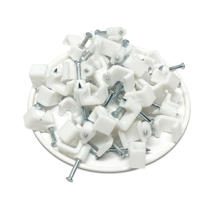 FNC8W - Flat Nail Cable Clip - White - 8mm - Ferrules Direct