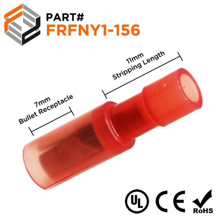 FRFNY1-156 - 22-16AWG Fully Insulated Female Bullet Connector - Nylon - Ferrules Direct