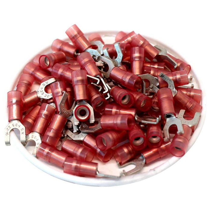 FSNYD1-37 - Nylon Flange Spade Terminal Double Crimp - 22-16 AWG - Red - Ferrules Direct