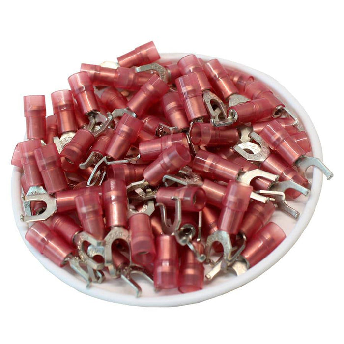 FSNYD1-4 - Nylon Flange Spade Terminal Double Crimp - 22-16 AWG - Red - Ferrules Direct