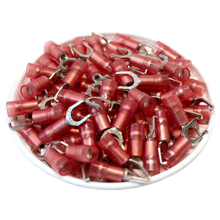 FSNYD1-5 - Nylon Flange Spade Terminal Double Crimp - 22-16 AWG - Red - Ferrules Direct