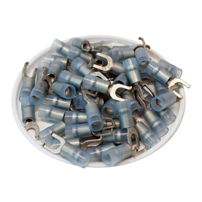 FSNYD2-4 - Nylon Flange Spade Terminal Double Crimp - 16-14 AWG - Blue - Ferrules Direct