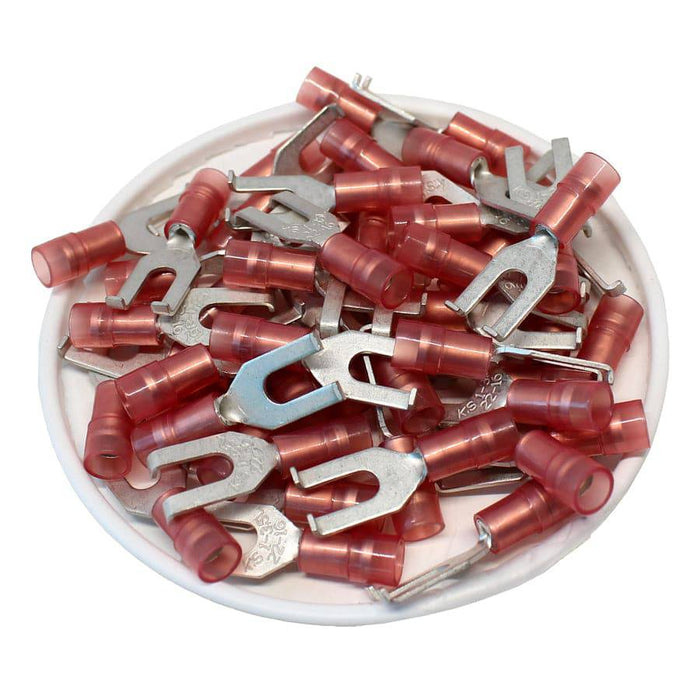 FSNYDL1-37 - Nylon Flange Spade Terminal Double Crimp - 22-16 AWG - Red - Ferrules Direct