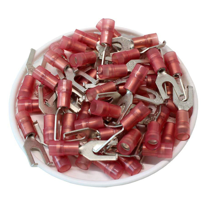 FSNYDL1-4 - Nylon Flange Spade Terminal Double Crimp - 22-16 AWG - Red - Ferrules Direct
