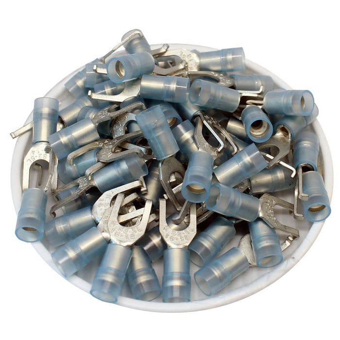 FSNYD2-5 - Nylon Flange Spade Terminal Double Crimp - 16-14 AWG - Blue - Ferrules Direct