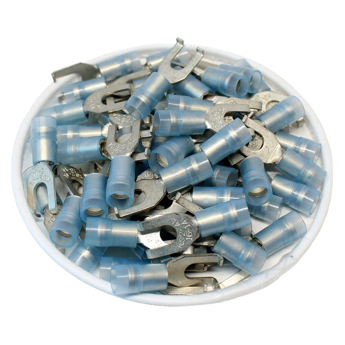 FSNYDM2-4 - Nylon Flange Spade Terminal Double Crimp - 16-14 AWG - Blue - Ferrules Direct
