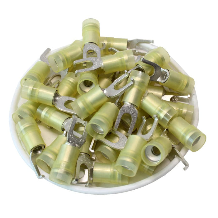 FSNYDS5-4 - Nylon Flange Spade Terminal Double Crimp - 12-10 AWG - Yellow - Ferrules Direct