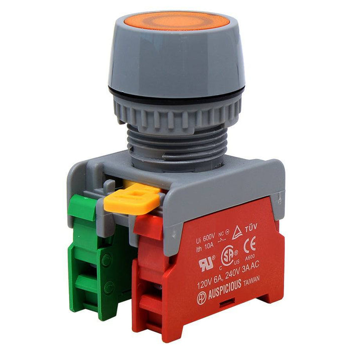 GPF22-1O/C-YL - 1O/C- 22mm Push On/Off Button Switch - Yellow - Ferrules Direct