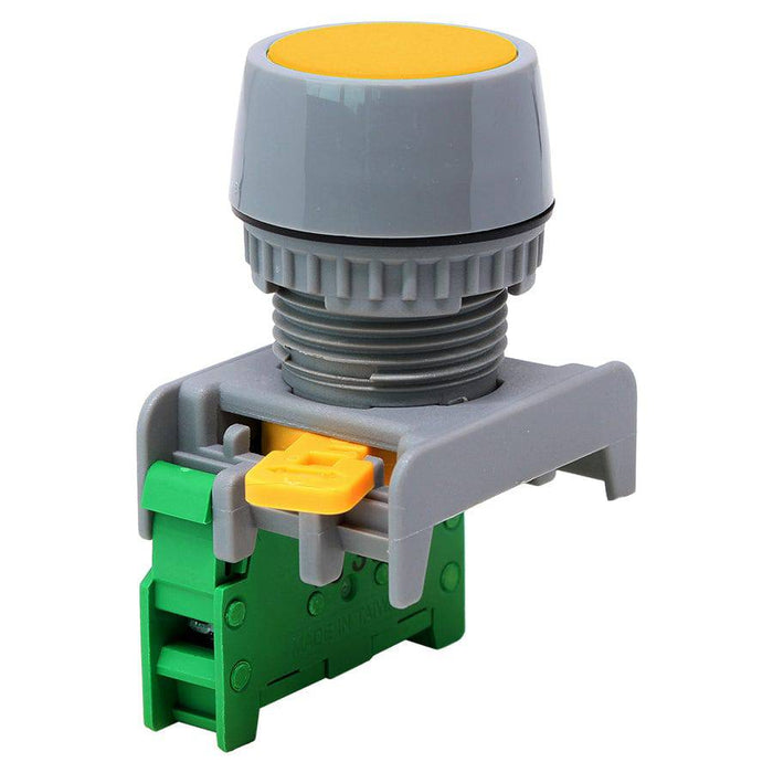 GBF22-1/O-YL - 1/O - 22mm Flat Head Push Button Switch - Yellow - Ferrules Direct