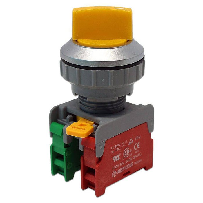 SS30-1O/C-YL - Twist Knob Switch - 2 Contact (1O/C) - 2 Positions (1-2) - Yellow - Ferrules Direct