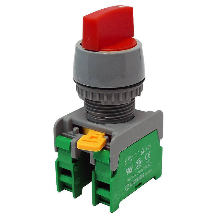 GCS22-2/O-RD - Twist Knob Switch - 2 Contact (2/O) - 3 Positions (1-0-2) - Red - Ferrules Direct