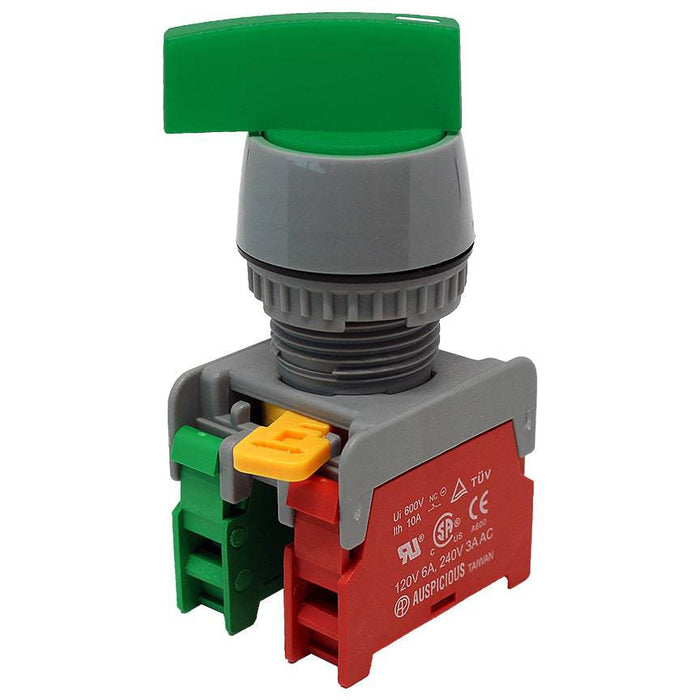 GLCS22-1O/C-GN -Long Knob Switch - 2 Contact (1O/C) - 2 Positions (1-2) - Green - Ferrules Direct