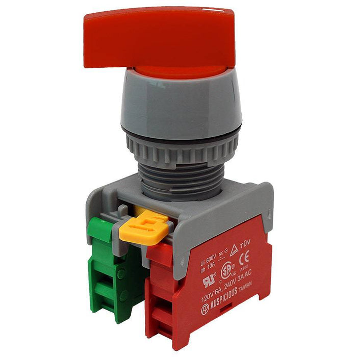 GLCS22-1O/C-RD - Long Knob Switch - 2 Contact (1O/C) - 2 Positions (1-2) - Red - Ferrules Direct