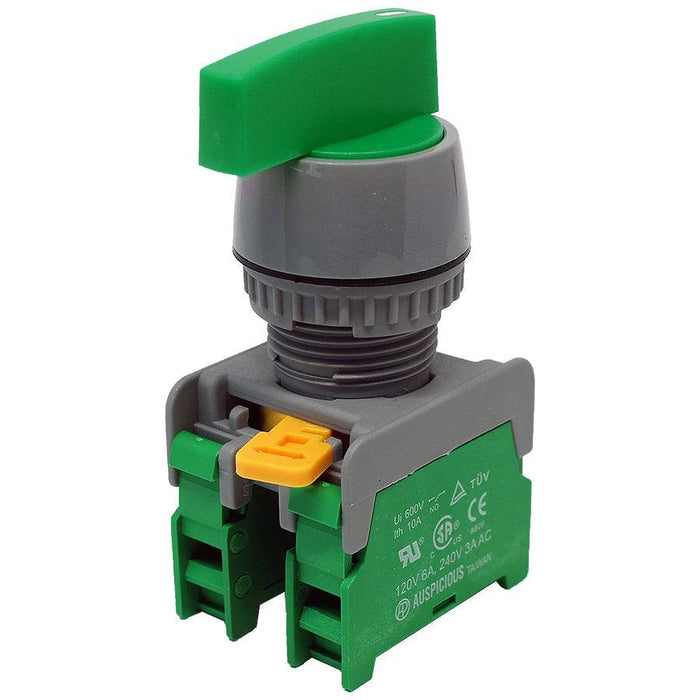 GLCS22-2/O-GN - Long Knob Switch - 2 Contact (2/O) - 3 Positions (1-0-2) - Green - Ferrules Direct