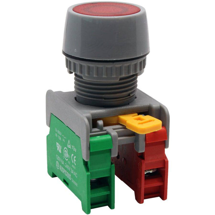GPF22-1O/C-RD - Toggle Push Button - 2 Contact (1O/C) - 22mm - Red - Ferrules Direct