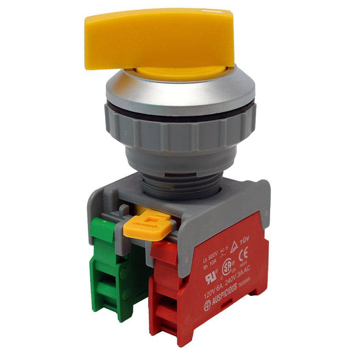 LSS30-1O/C-YL - Long Knob Switch - 2 Contact (1/OC) - 2 Positions (1-2) - Yellow - Ferrules Direct