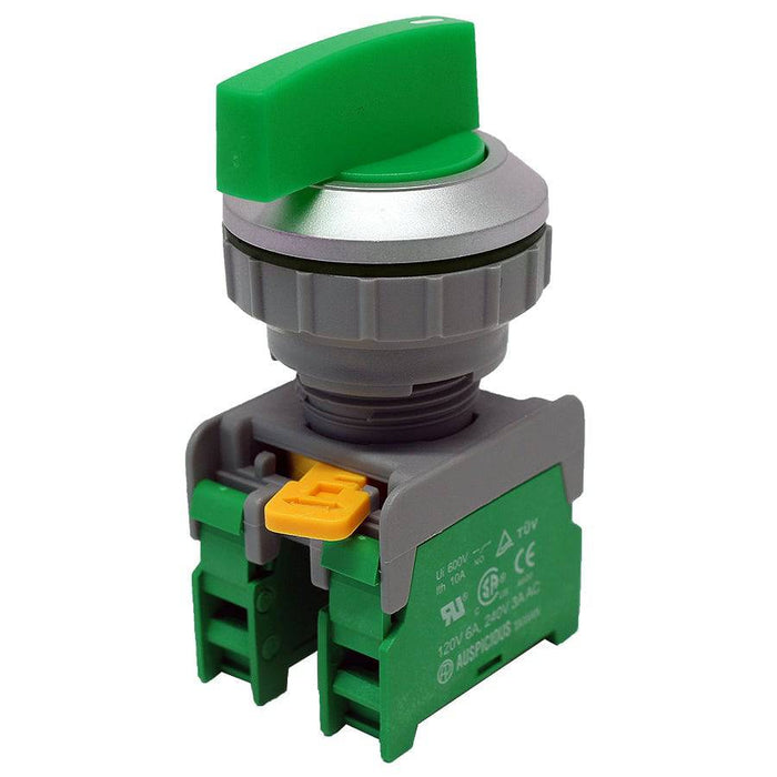 LSS30-2/O-GN - Long Knob Switch - 2 Contact (2/O) - 3 Positions (1-0-2) - Green - Ferrules Direct