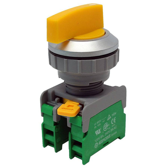 LSS30-2/O-YL - Long Knob Switch - 2 Contact (2/O) - 3 Positions (1-0-2) - Yellow - Ferrules Direct