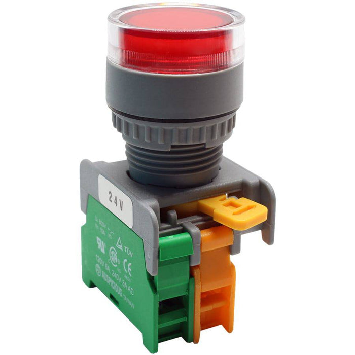 LXG22-1/O-24-RD - Illuminated Push Button - 1 Contact (1/O) - 22mm - 24V - Red - Ferrules Direct