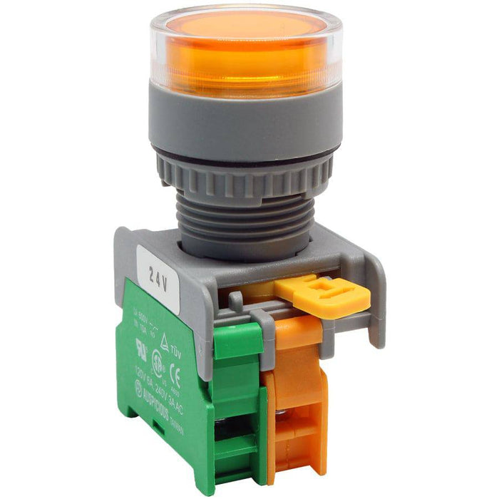 LXG22-1/O-24-YL - Illuminated Push Button - 1 Contact (1/O) - 22mm - 24V - Yellow - Ferrules Direct