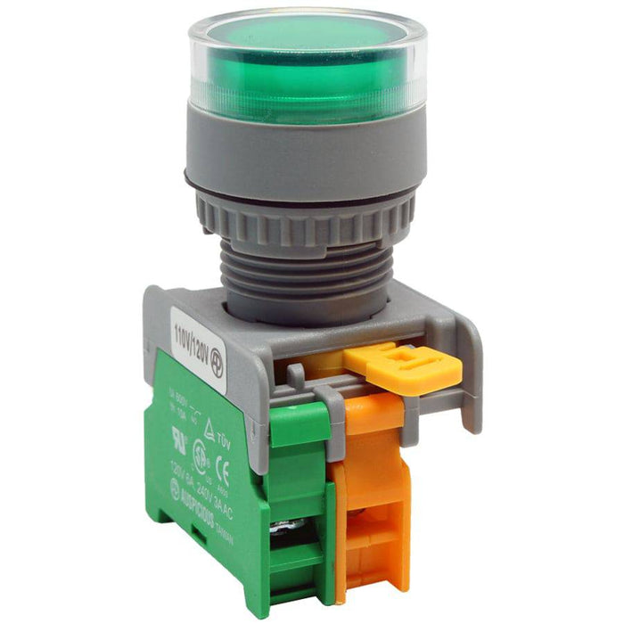 LXG22-1/O-GN - Illuminated Push Button - 1 Contact (1/O) - 22mm - 110V - Green - Ferrules Direct
