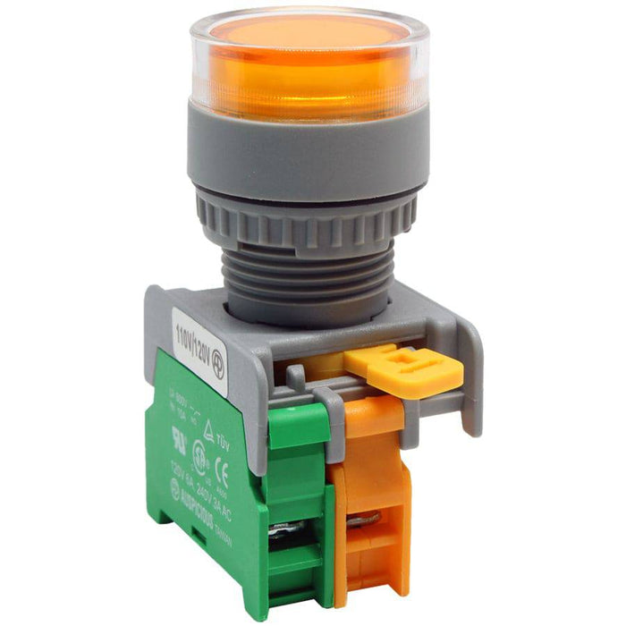 LXG22-1/O-YL - Illuminated Push Button - 1 Contact (1/O) - 22mm - 110V - Yellow - Ferrules Direct