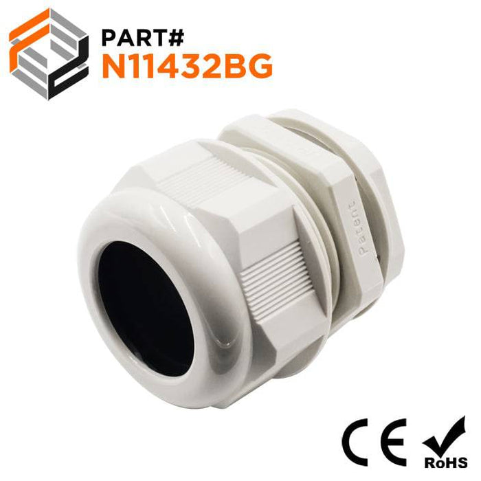 1-1/4" NPT Thread Nylon Cable Gland, Beige, IP68, 22-32mm Range - N11432BG - Ferrules Direct