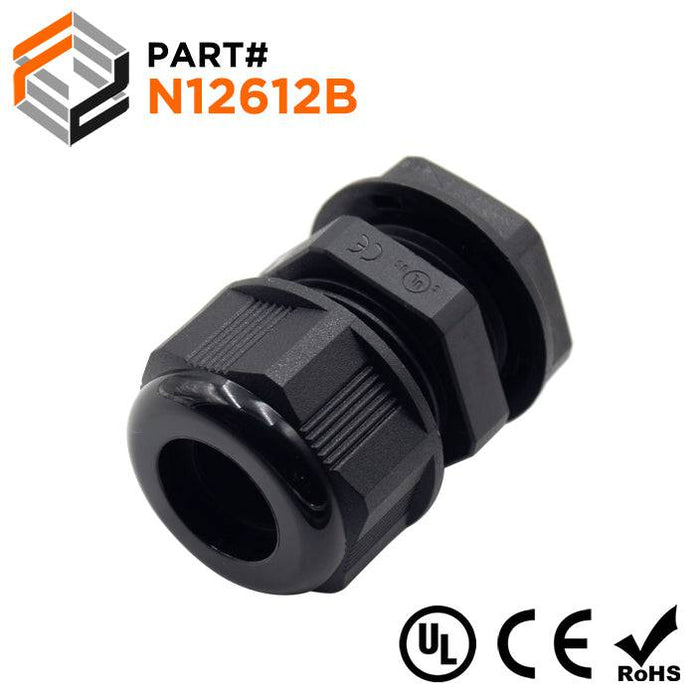 N12612B - Nylon Cable Gland - Straight - 1/2" - Black - Ferrules Direct