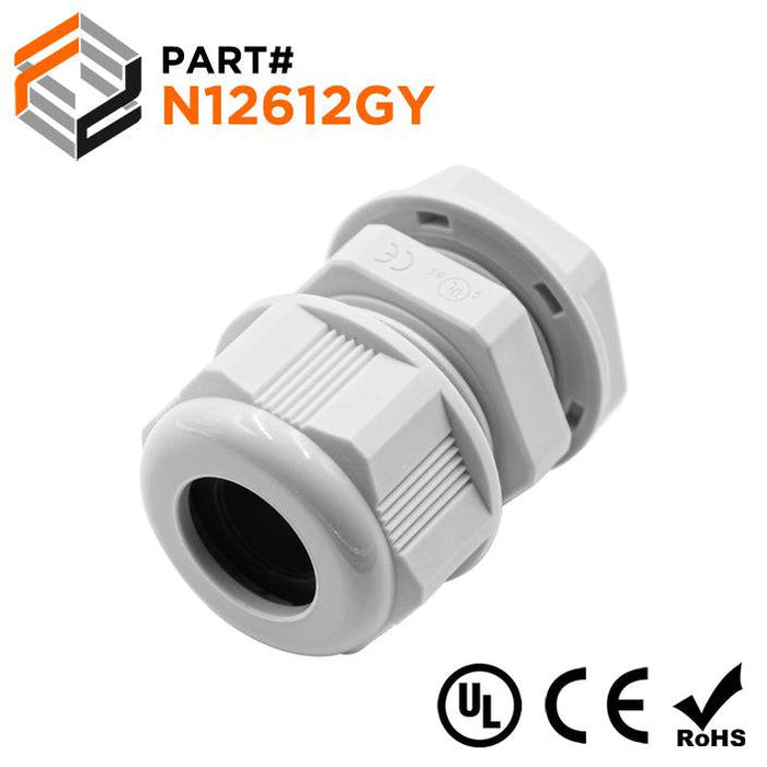 N12612GY - Nylon Cable Gland - Straight - 1/2" - Gray
