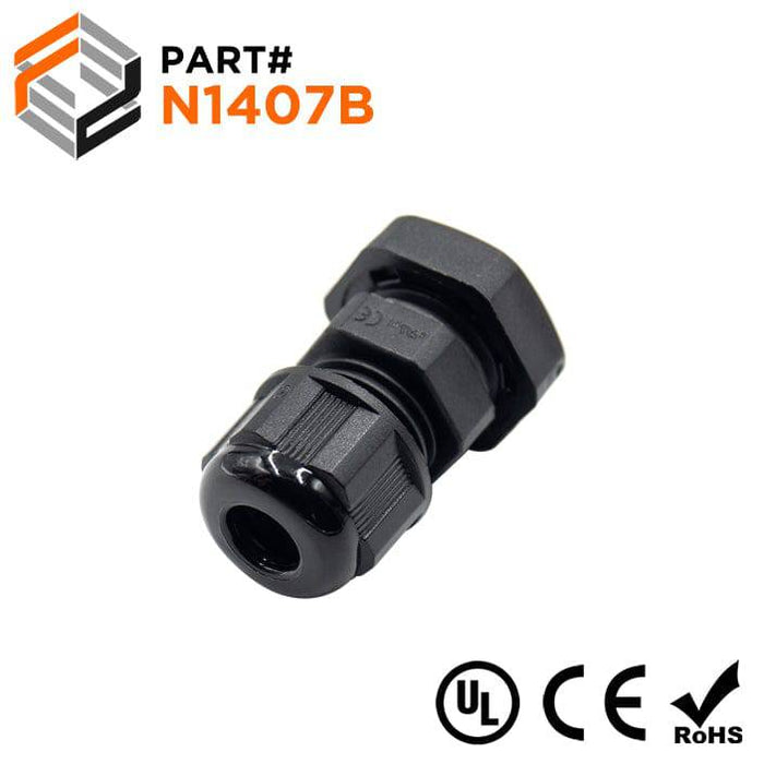N1407B - Nylon Cable Gland - Straight - 1/4" - Black - Ferrules Direct