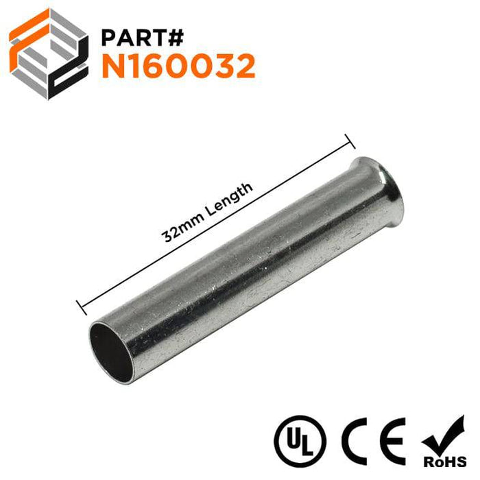 N160032 - 6 AWG (32mm Pin) Non Insulated Ferrules - Ferrules Direct