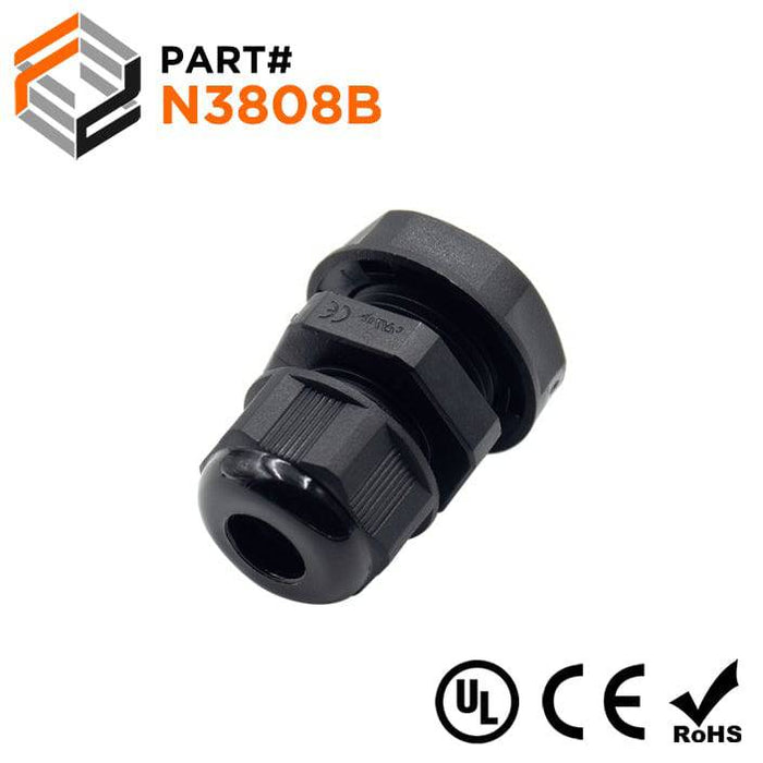 N3808B - Nylon Cable Gland - Straight - 3/8" - Black