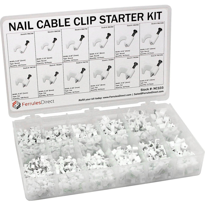 NC103 - Nail Cable Clips Kit - Round and Flat - Ferrules Direct
