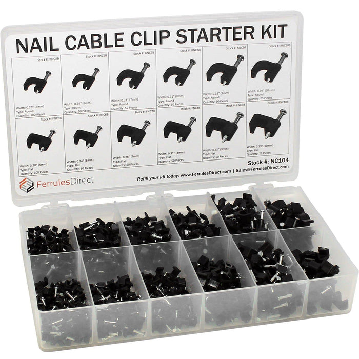 NC104 - Nail Cable Clips Kit - Round and Flat - Ferrules Direct