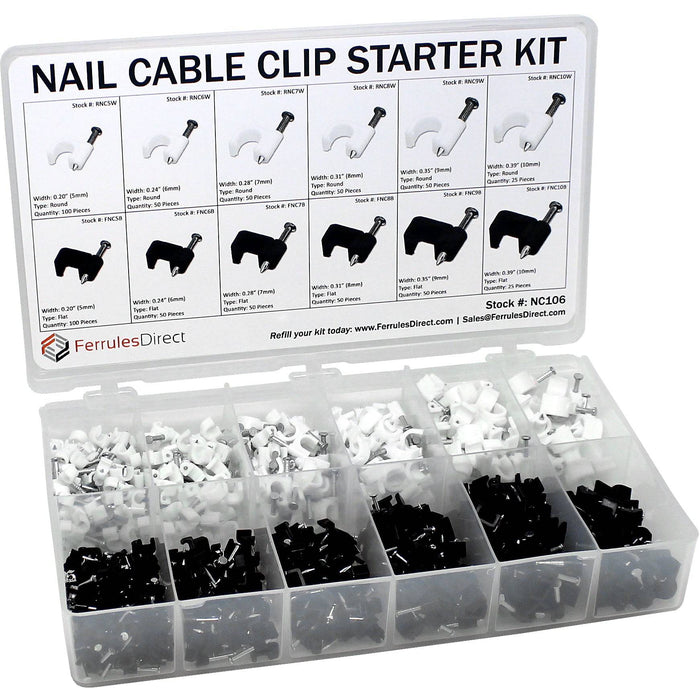 NC106 - Nail Cable Clips Kit - Round and Flat - Ferrules Direct