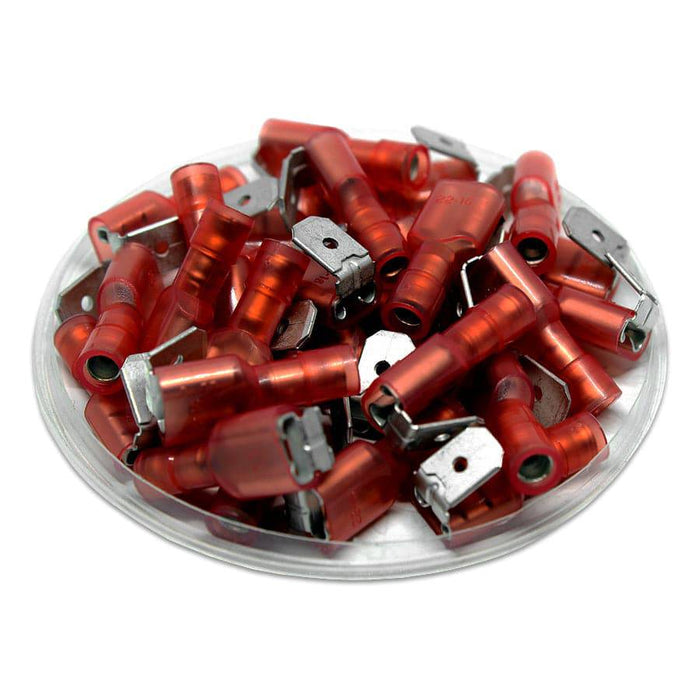 PBDFNYD1-250 - Nylon Fully Insulated Double Crimp Piggyback Terminals - 22-16 AWG - Red - Ferrules Direct