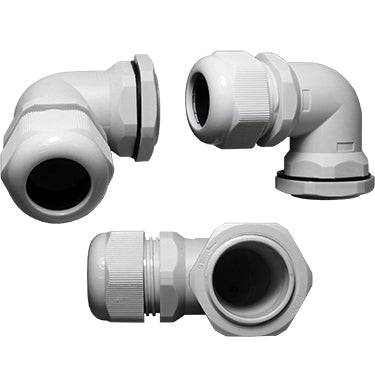 PG16  Right Angle Cable Gland - 7-12mm - Gray - PG1612RA-GY - Ferrules Direct