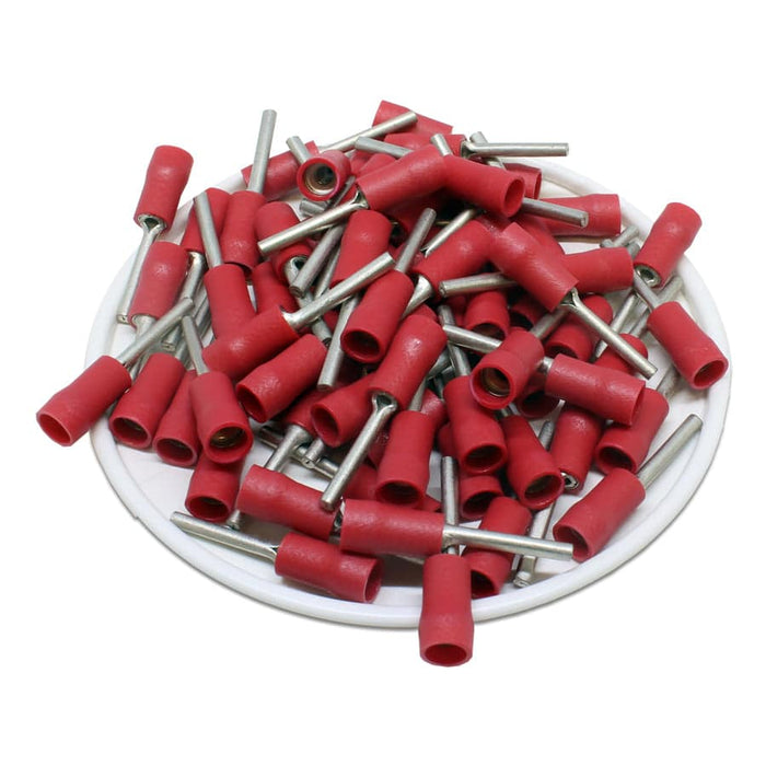 PTD1-14 - Vinyl Insulated Pin Terminals - Double Crimp - 22-16 AWG - Red - Ferrules Direct