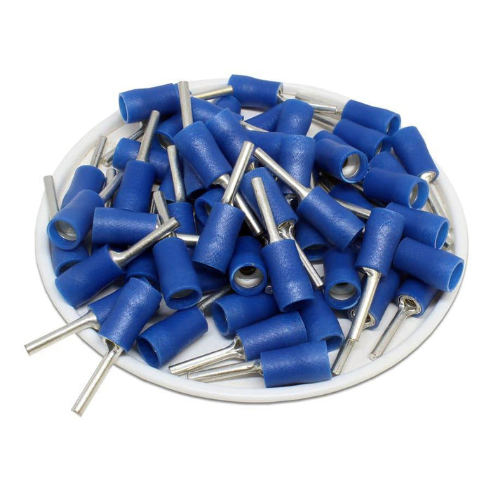 PTD2-12 - Vinyl Insulated Pin Terminals - Double Crimp - 16-14 AWG - Blue - Ferrules Direct