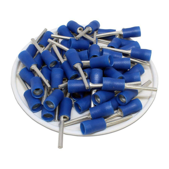 PTD2-16 - Vinyl Insulated Pin Terminals - Double Crimp - 16-14 AWG - Blue - Ferrules Direct