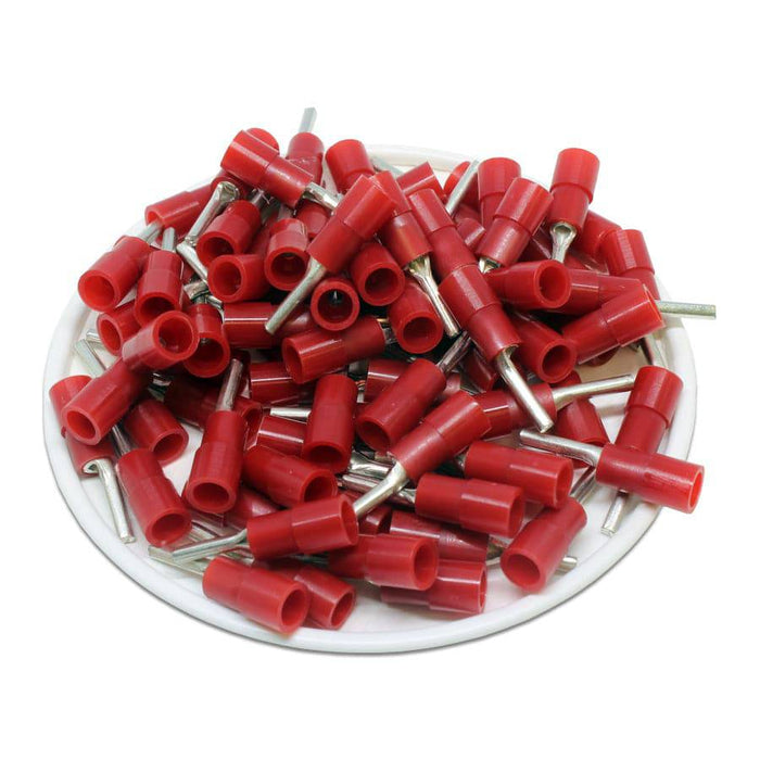 PTNYB1-10 - Nylon Insulated Pin Terminals - 22-16 AWG - Red - Ferrules Direct