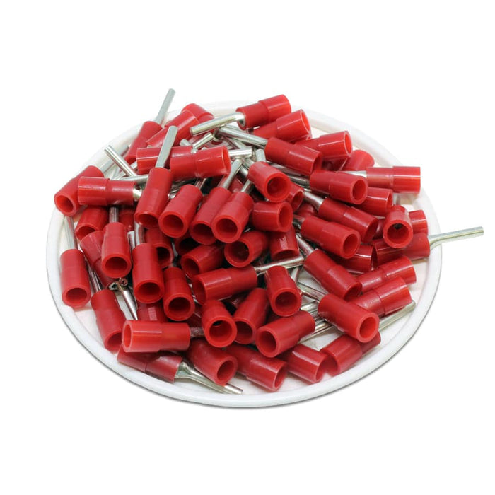 PTNYB1-12 - Nylon Insulated Pin Terminals - 22-16 AWG - Red - Ferrules Direct