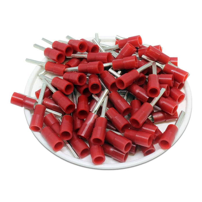 PTNYB1-13 - Nylon Insulated Pin Terminals - 22-16 AWG - Red - Ferrules Direct
