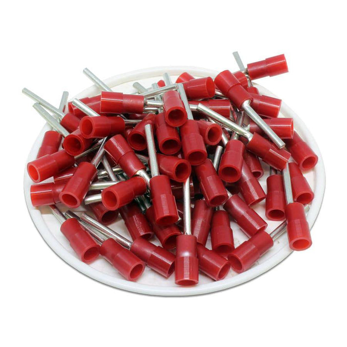 PTNYB1-16 - Nylon Insulated Pin Terminals - 22-16 AWG - Red - Ferrules Direct
